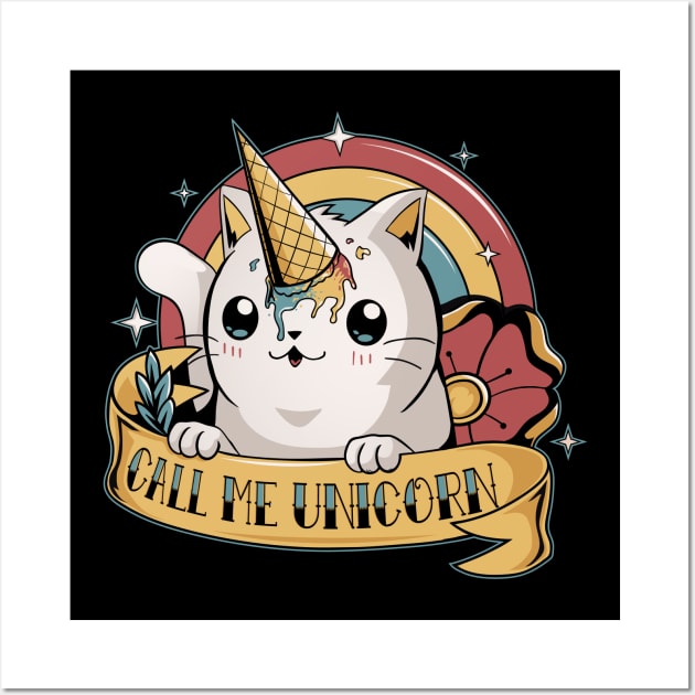 Cat Unicorn Rainbow - Cute Tattoo Wall Art by Typhoonic